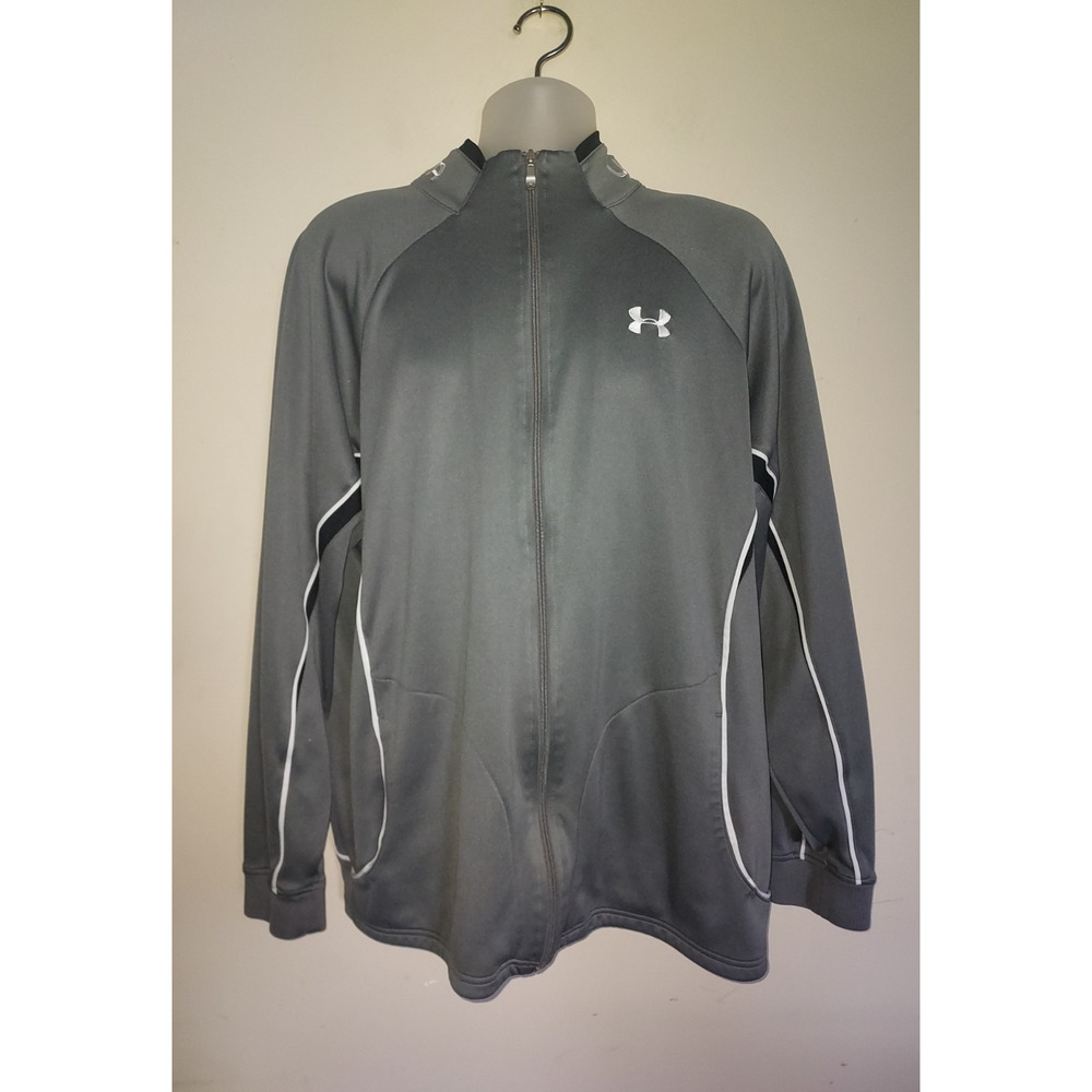 Under Armour Mens Track Jacket XL Long Sleeve Full Zip Athletic Polyester Gray